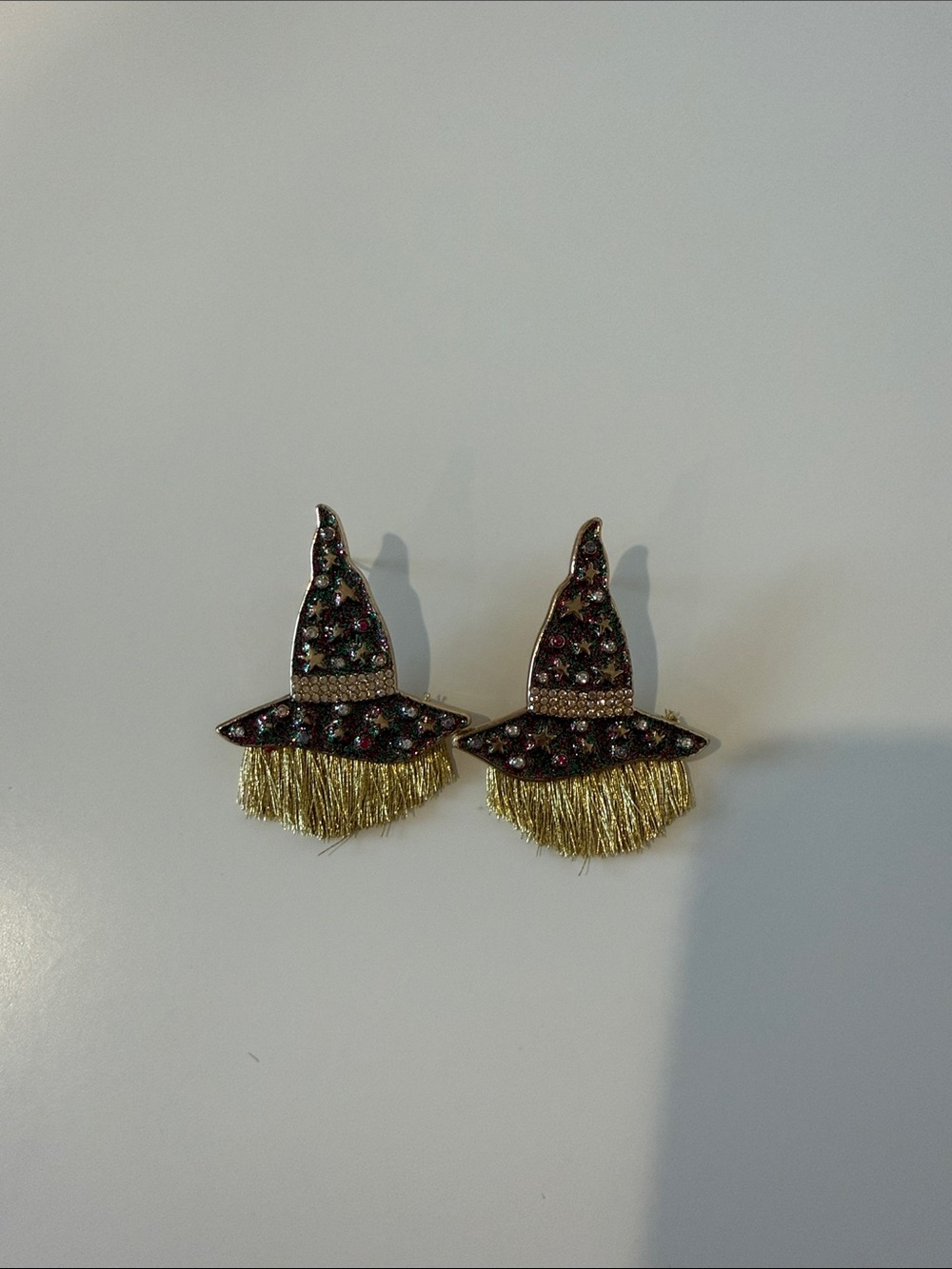 Halloween Gold Tassel Witch Hat Statement Earrings